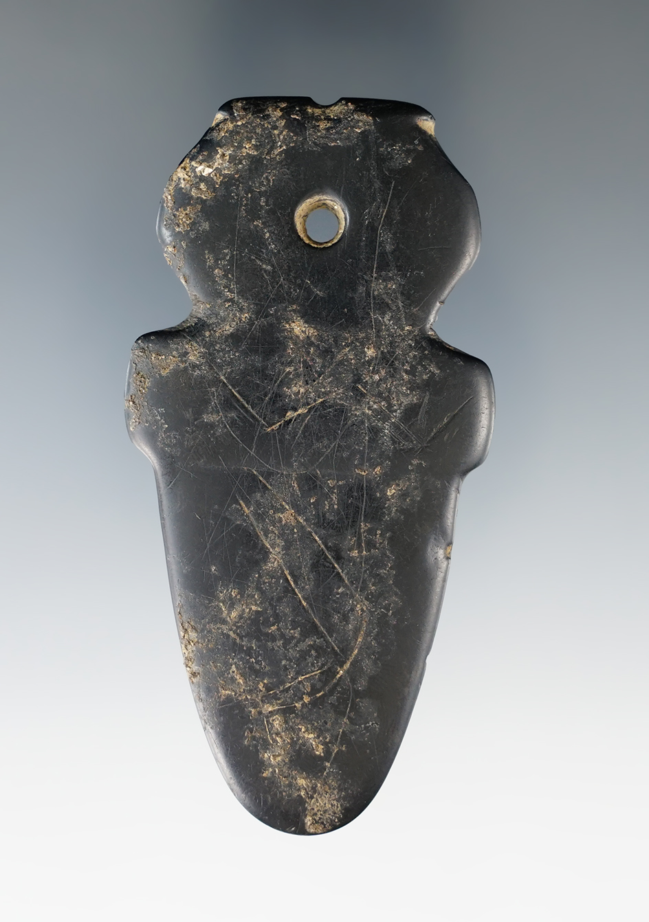 3 1/4" Mississippian Eccentric Pendant - Cannel Coal. Found at The Eagle Site, Brown Co., Ohio