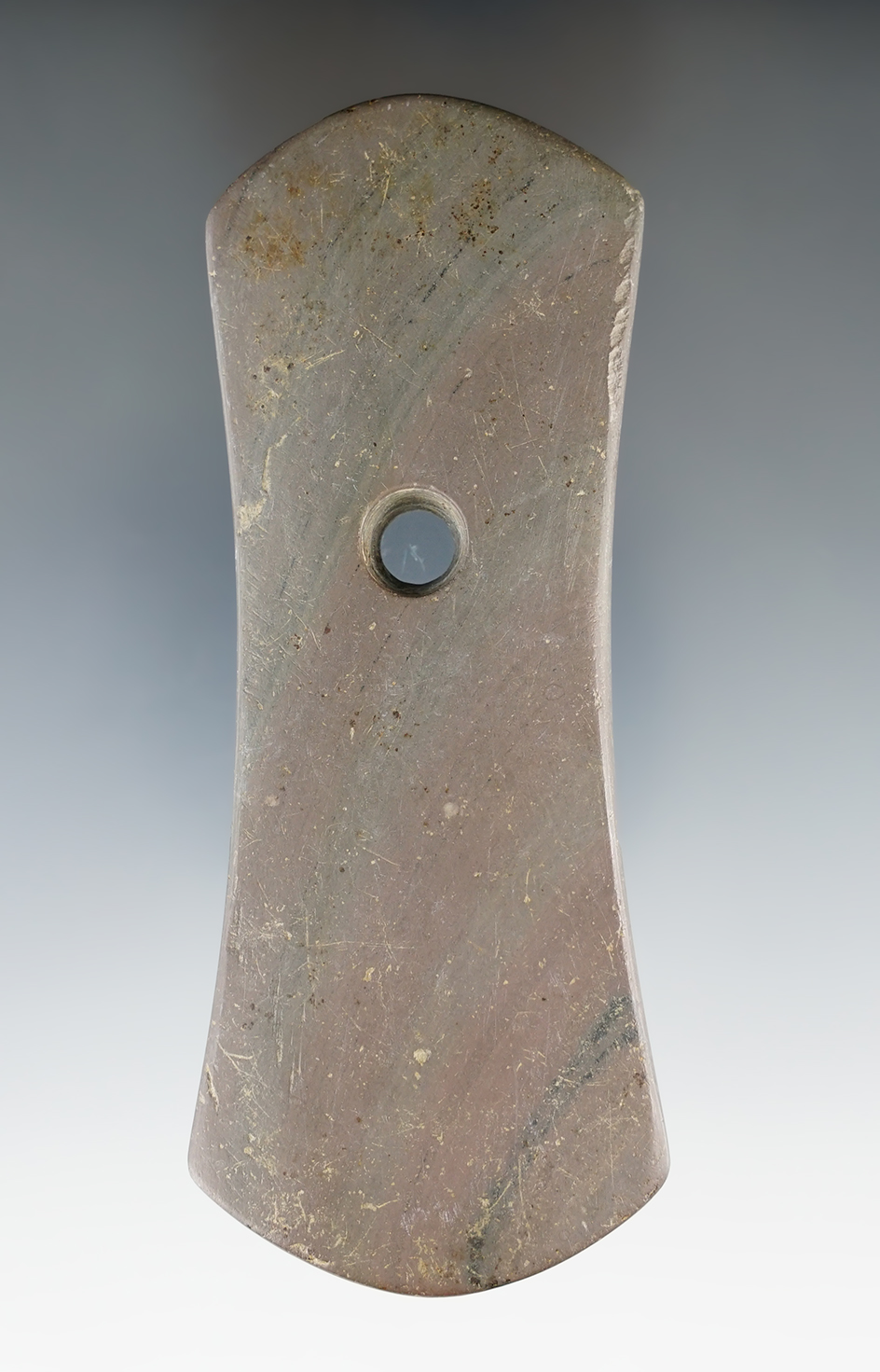 4 3/8" Adena Bi-Concave Pendant found in or near Valley City, Liverpool Twp., Medina Co., Ohio.