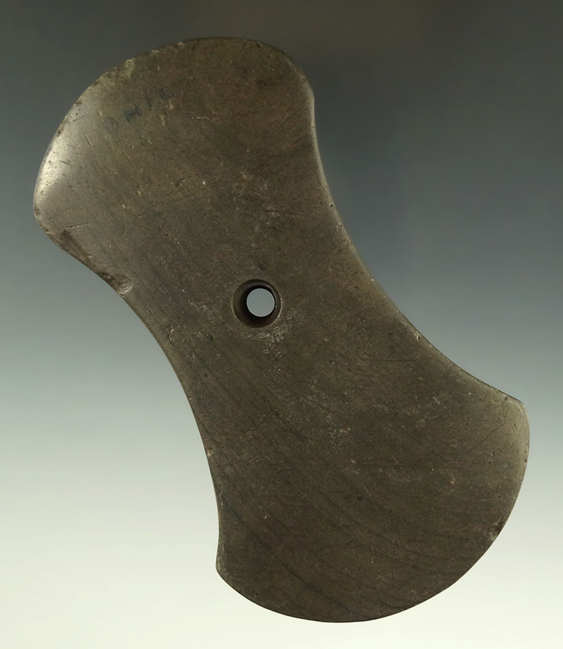 4 1/2" Adena Bi-Concave Pendant found in Ohio. Ex. Richard Ahlstrom Collection.