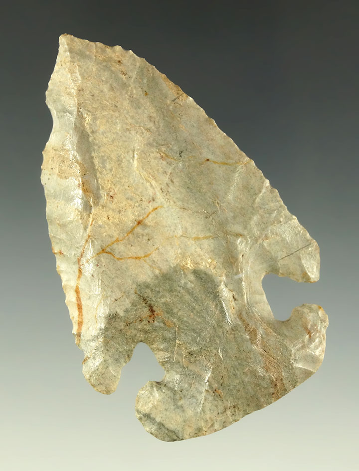 2 13/16" Archaic Thebes E-Notch, found in Indiana. Ex. Bondley, Dougherty, Hart, Wilkins.