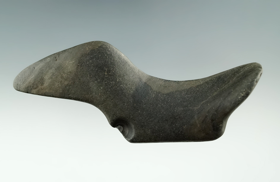 Unique banded slate Birdstone found in Hancock Co., Indiana with anciently salvaged holes.