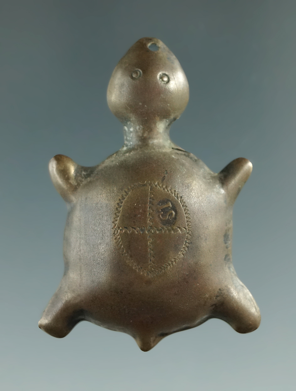 1 3/4" brass turtle effigy pendant  circa 1750-1840 found in New York.