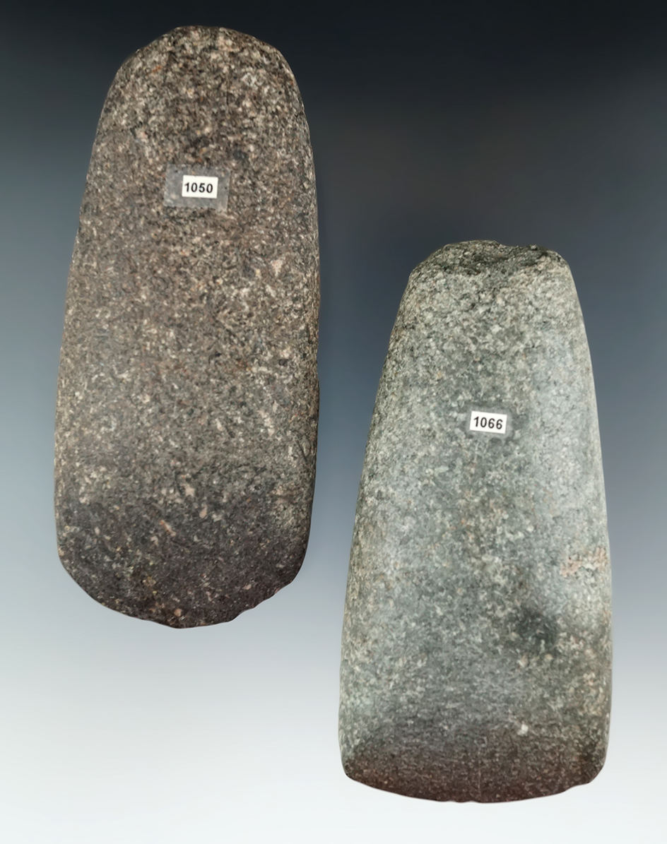 Pair of Hardstone Celts with excellent use polish to bits, both found in Ohio.  Largest is 5".