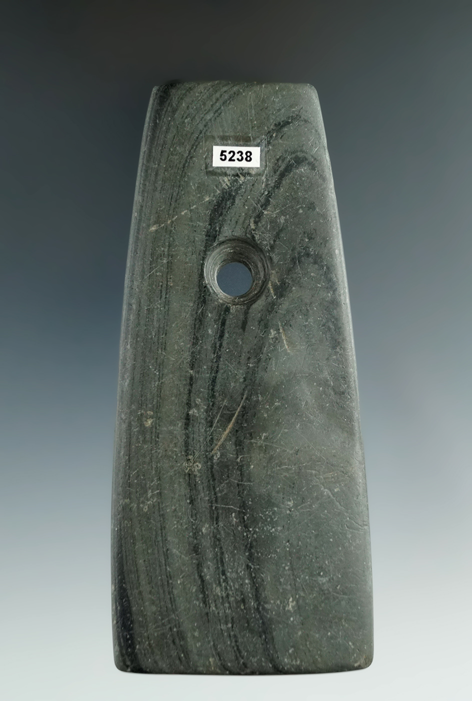 4 5/16" Green Banded Slate Pendant found in Ohio.