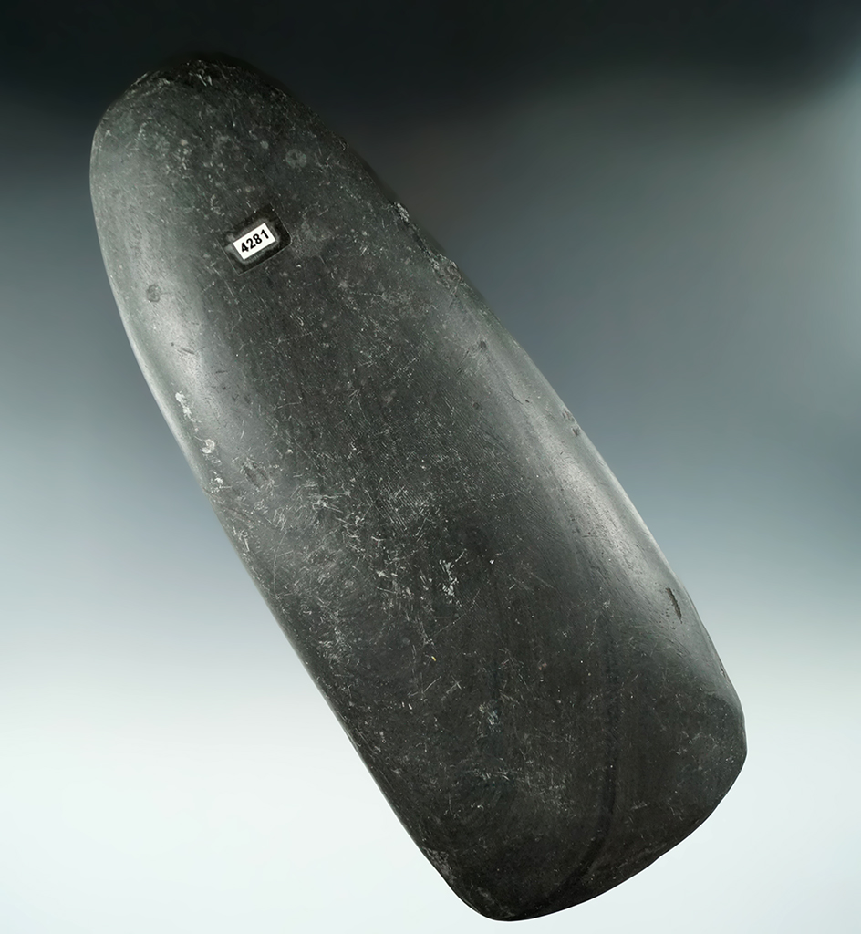 Large 8" Dense Black Banded Slate Adze found in Germantown Ohio.