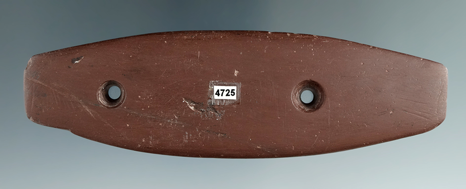 5 1/8" Red Slate Gorget found in Preble Co., Ohio.  Ex. Kenny McNeal, Richard Shively.