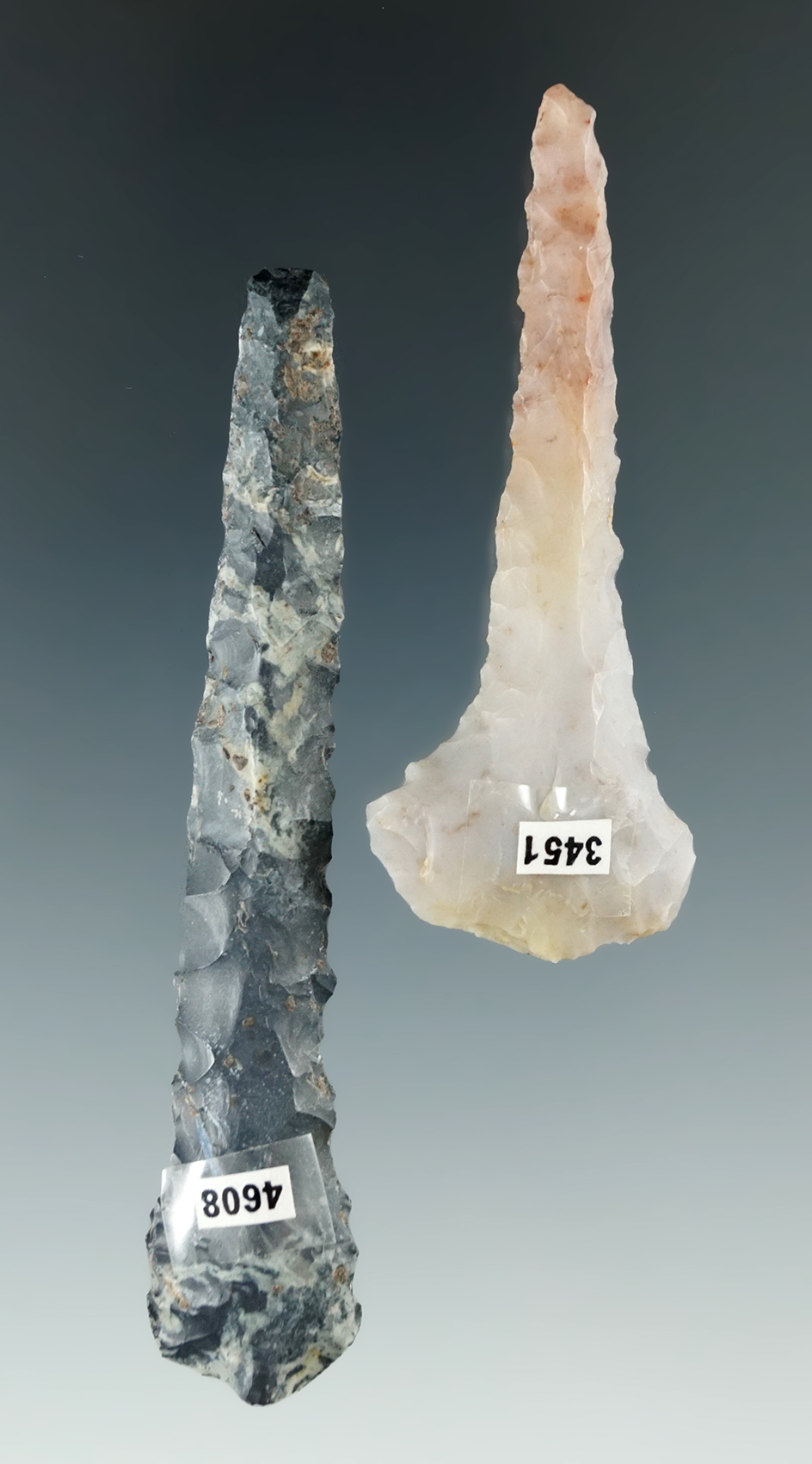 Pair of Ohio Drills made from Coshocton and Flint Ridge Flint. Largest is 3 3/16".