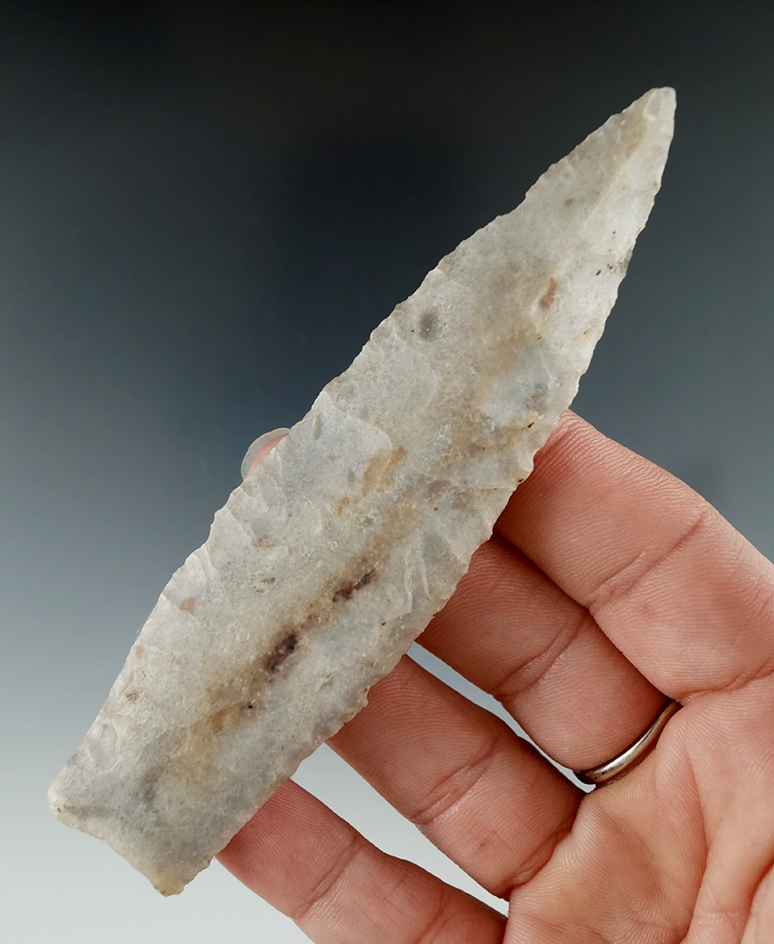 4 3/8" Paleo Lanceolate found in Boone County, Ilinois. Ex. C. West, R. Klan Collections.