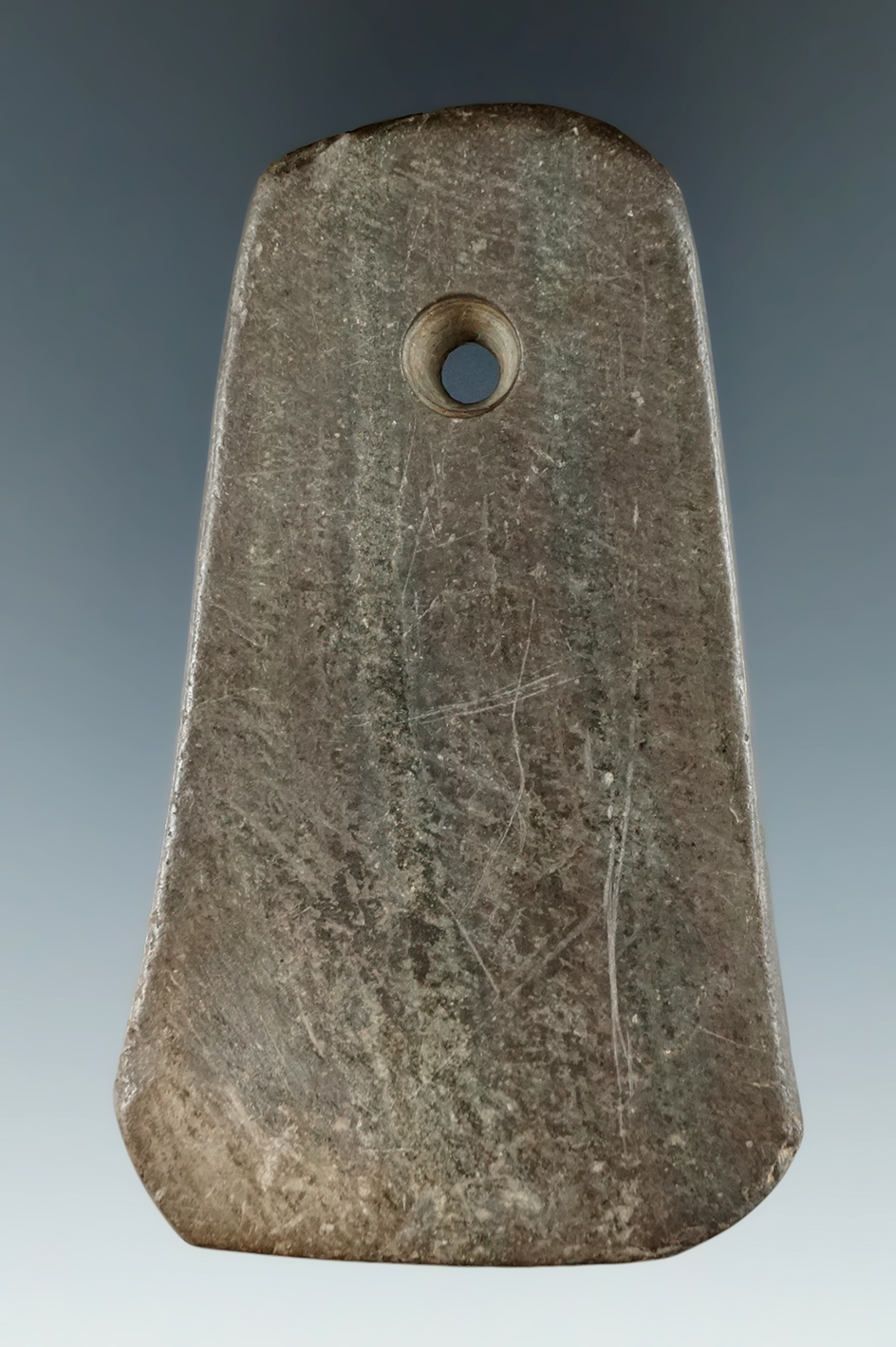 3 3/8" Six-sided Trapezoidal Pendant found in Trumbull Co., Ohio in 1925. Ex. Platt.  Pictured.