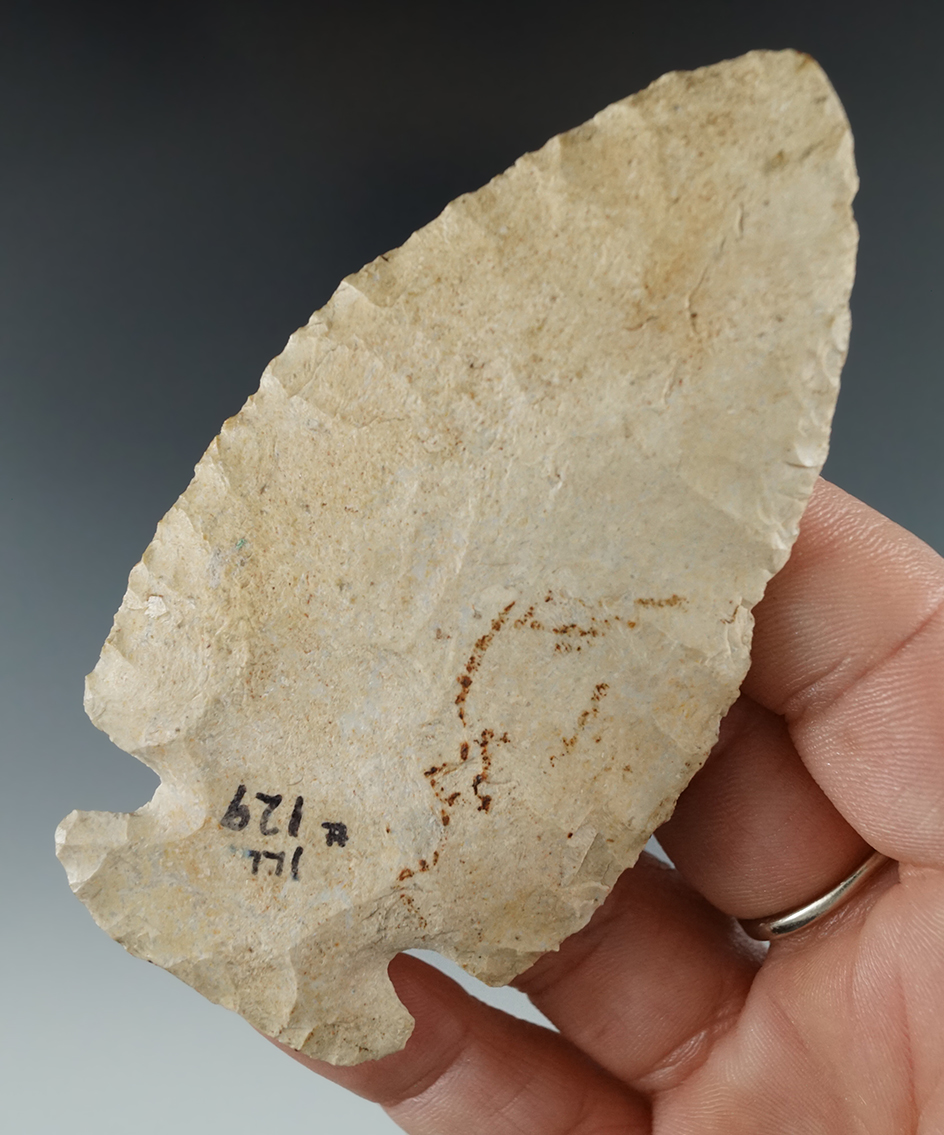 3 9/16" Dovetail found in Illinois. Ex. John Montavan Collection. Comes with a Davis COA.