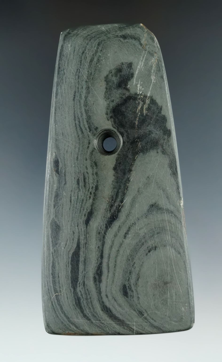 4 7/16" Glacial Slate Pendant found in Darke Co., Ohio. Ex Billy Hillen, C.Parks, Ed Stevens.