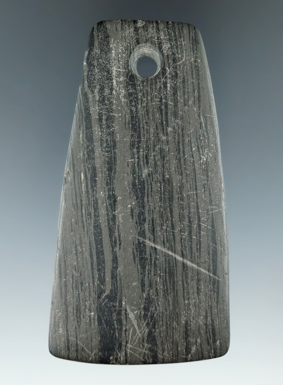 3 7/16" Banded Slate Trapazoidal Pendant found in Allen Co., Ohio.