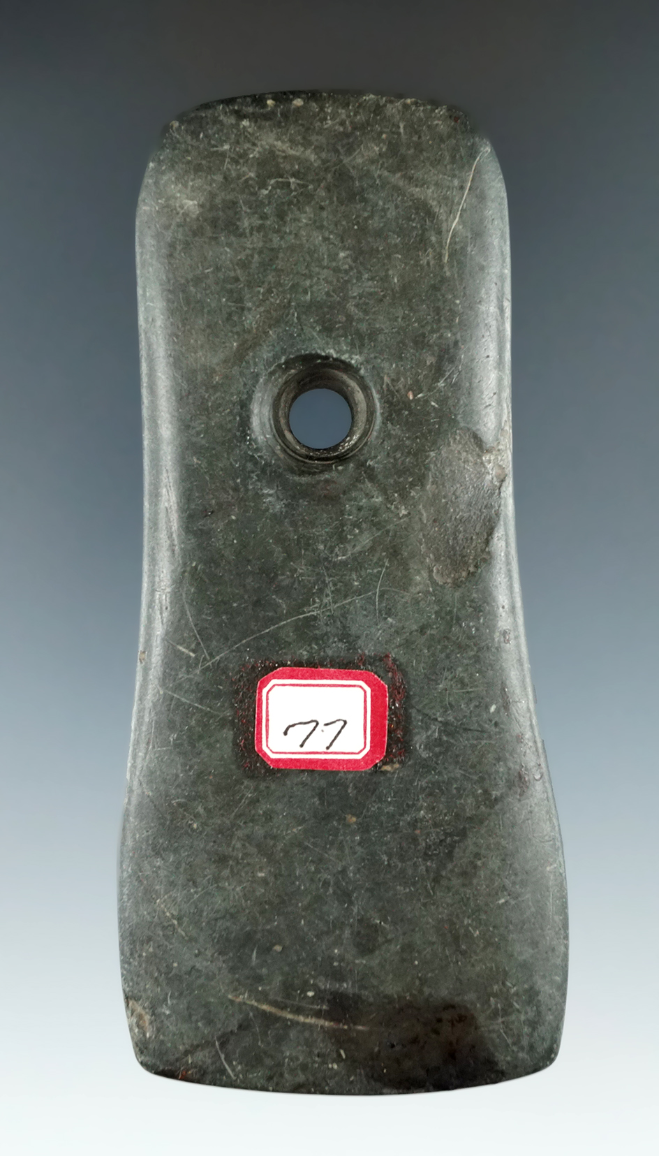 4 1/8" Bell Pendant made from green Slate, found in Wood Co., Ohio. Pictured. Ex. Heath.