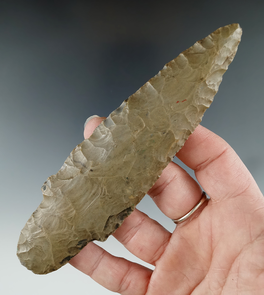 5 1/2" Adena found near Lake Vermillion, Danville, Illinois. Ex. Jon Dickinson. COA.