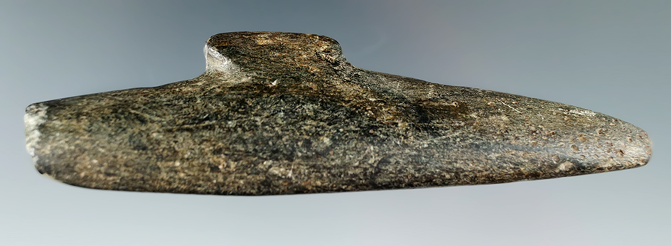 Excellent style on this 4 9/16" Spinback Gorget made from Steatite, found in Lucas Co., Ohio.