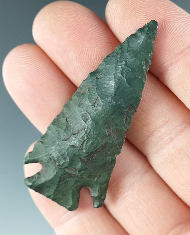 2 1/4" Diagonal Notch made from mint green Jasper. Found near the Columbia River, Oregon.