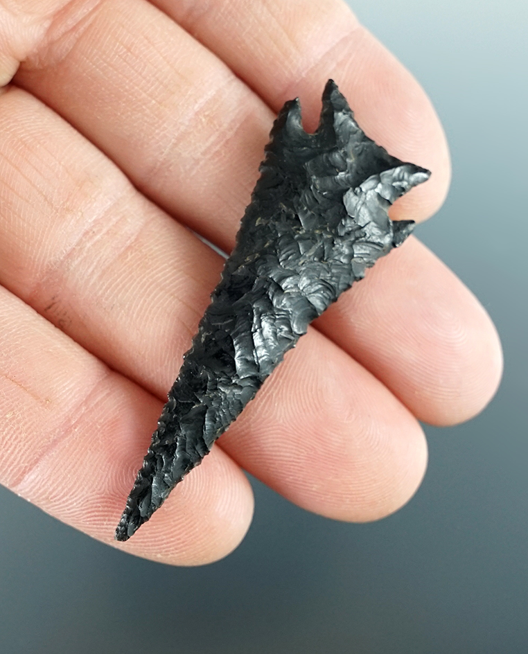 2 1/4" Elko Ear made from black Obsidian. Found in the Great Basin, Oregon. Pictured in "Overstreet"