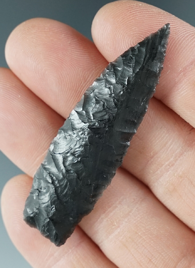 2 1/4" Shouldered Cascade made from black Obsidian. Found in the Great Basin, Oregon.
