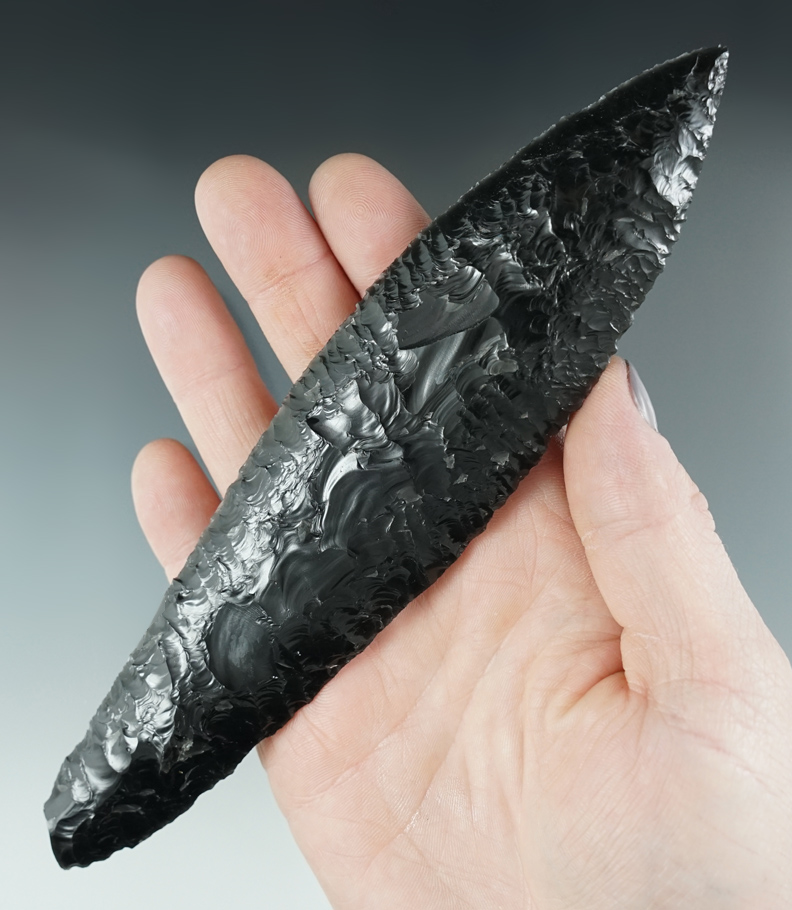 Sale Highlight! Large 7 3/4" Obsidian Knife with nice flaking. Found in the Oregon Great Basin.