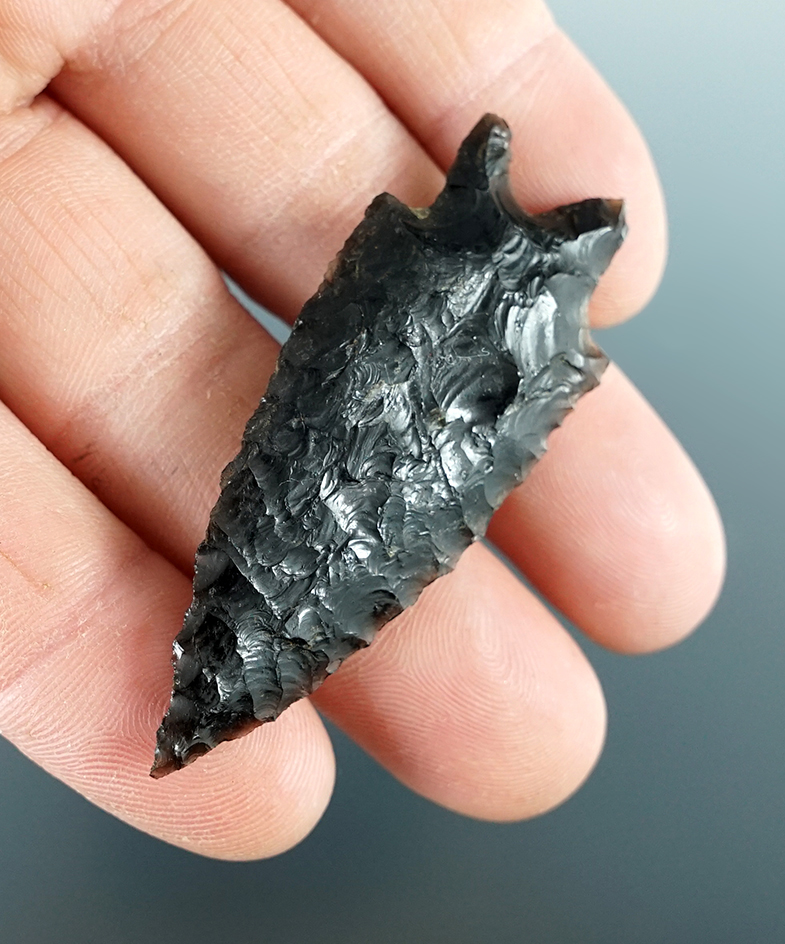 2 3/8" Pinto Basin made from black Obsidian. Found in the Great Basin, Oregon.