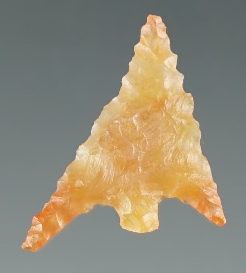 1" Gunther Barbed made from translucent yellow Agate. Found in southern Oregon.