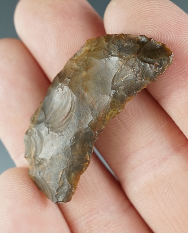 1 5/18" Paleo Crescent made from brown Agate. Found in the Great Basin, Oregon.