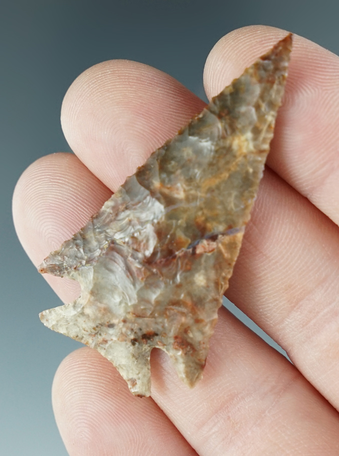 2 1/4" Elko Eared Point made from brown Agate. Great Point. Found near the Columbia River, Oregon.