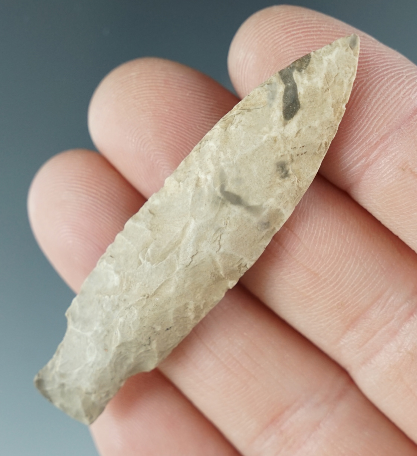 2 1/2" Stemmed Point made from gray Jasper. Found near the Columbia River, Oregon.