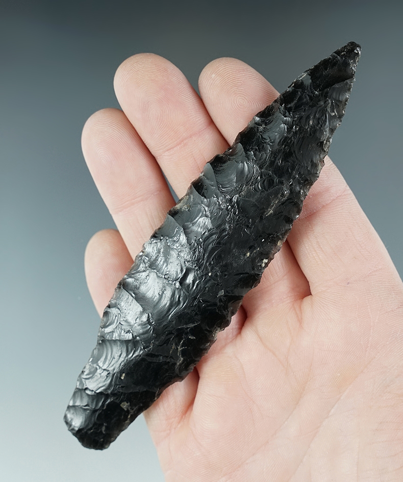 Sale Highlight! 5" Paleo Parman made from black Obsidian. Found in the Great Basin, Lake Co., Oregon