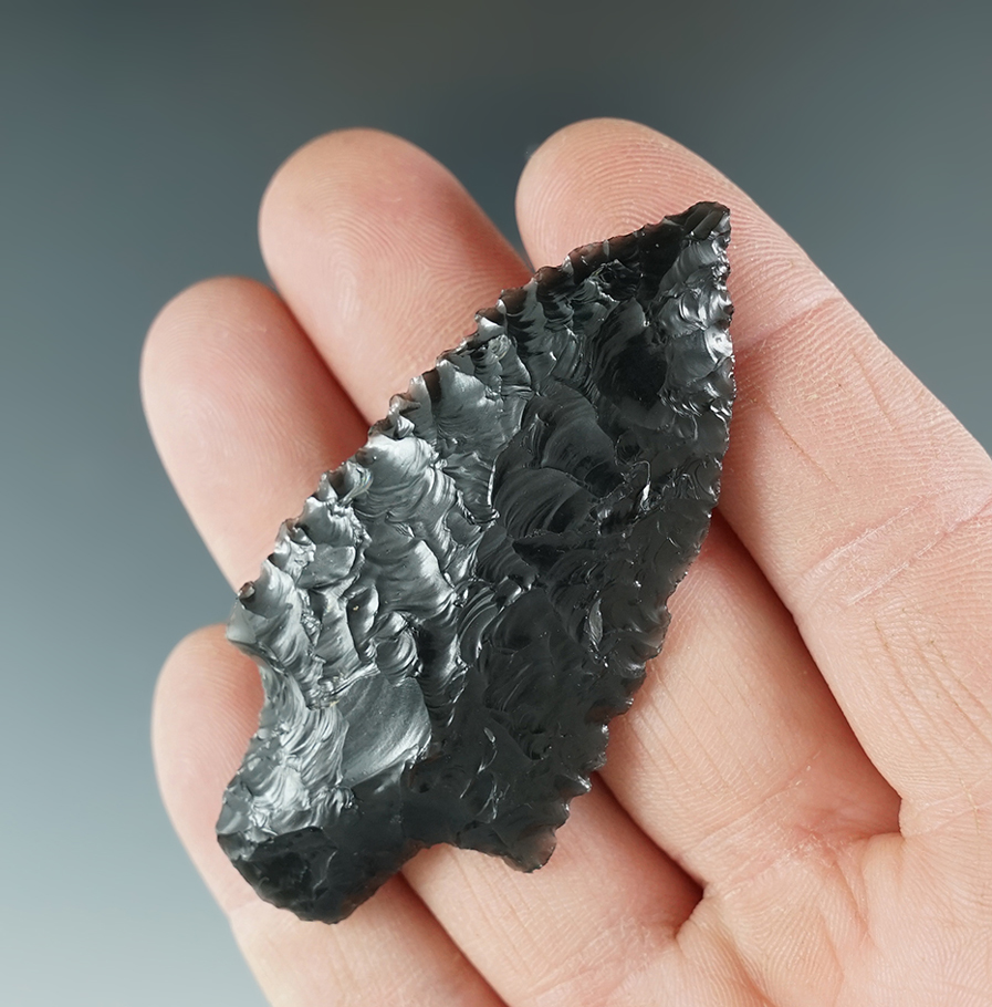 2 3/4" Great Basin Stemmed Point made from black Obsidian. Found in the Great Basin, Oregon.