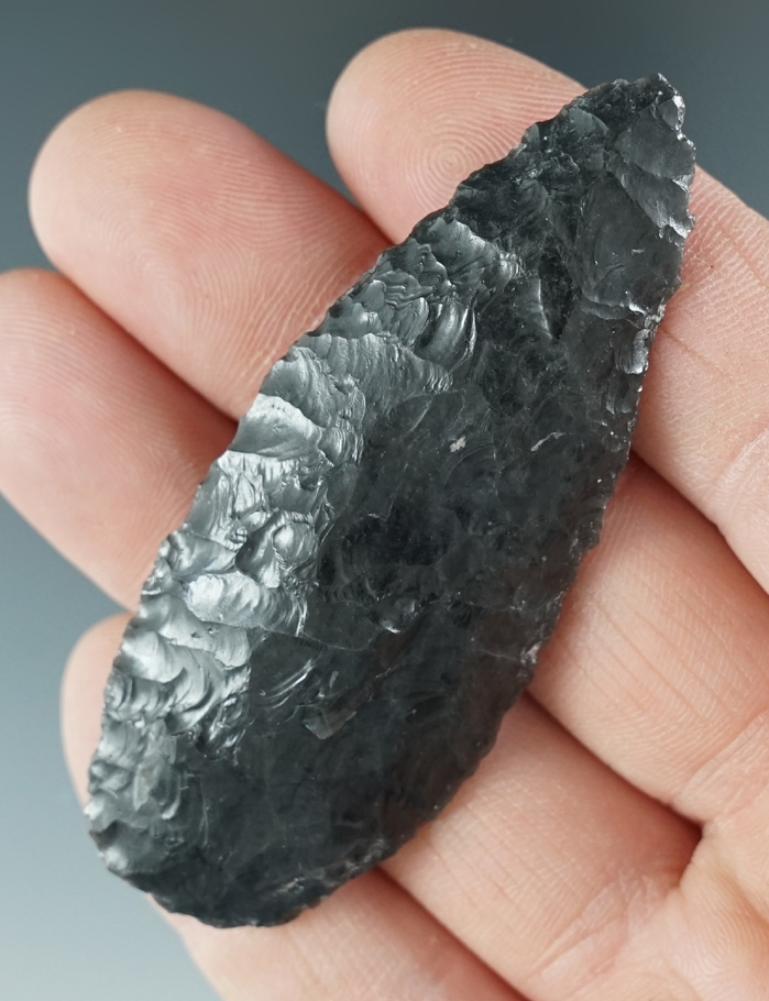 2 3/4" Cascade Leaf Knife made from black Obsidian. Found in the Great Basin, Oregon.