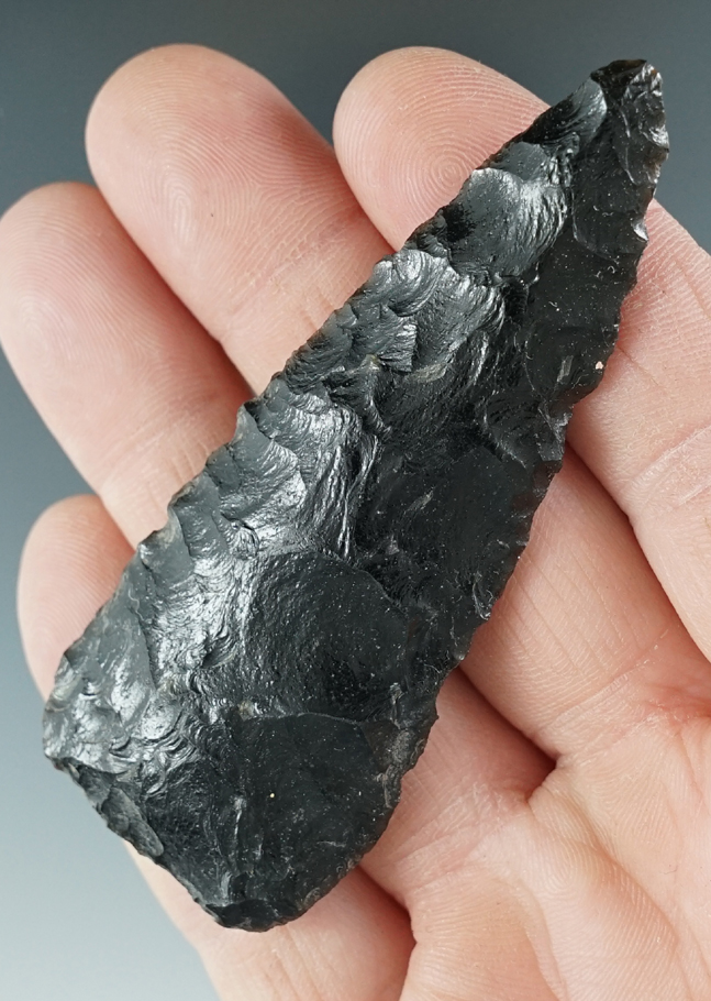 3 1/8" Plateau Pentagonal Knife made from black Obsidian. Found in the Great Basin, Oregon.