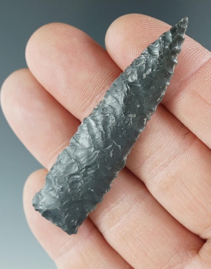 2 1/2" Shouldered Cascade made from gray Obsidian. Found in the Great Basin, Oregon.