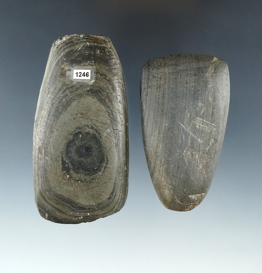 Pair of Ohio Slate Celts found in Preble and Miami Counties, largest is 3 1/4".