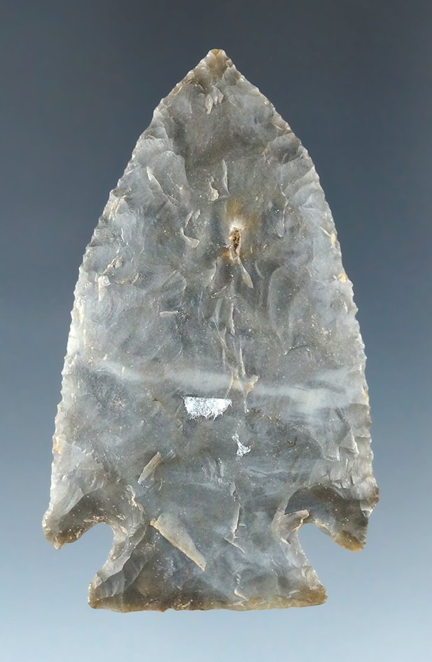 2 1/2" Sonora Flint Cornernotch with excellent secondary edge work, found in Kentucky.