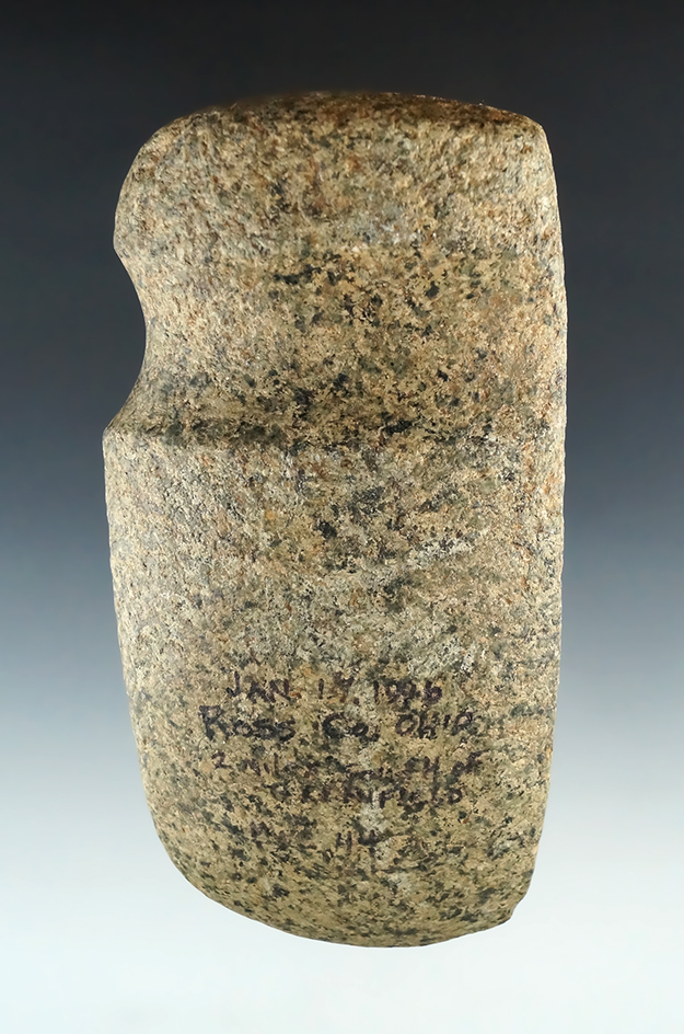 5 1/2" Long 3/4 Groove Axe found January 14th, 1996 near Greenfield, Ross Co., Ohio. Ex. Cross.