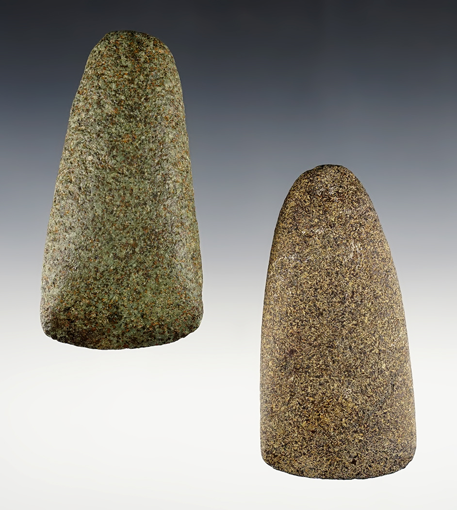 Pair of Hardstone Celts. Indiana & Ohio. Ex. Archie Diller. The largest is 3 7/8".