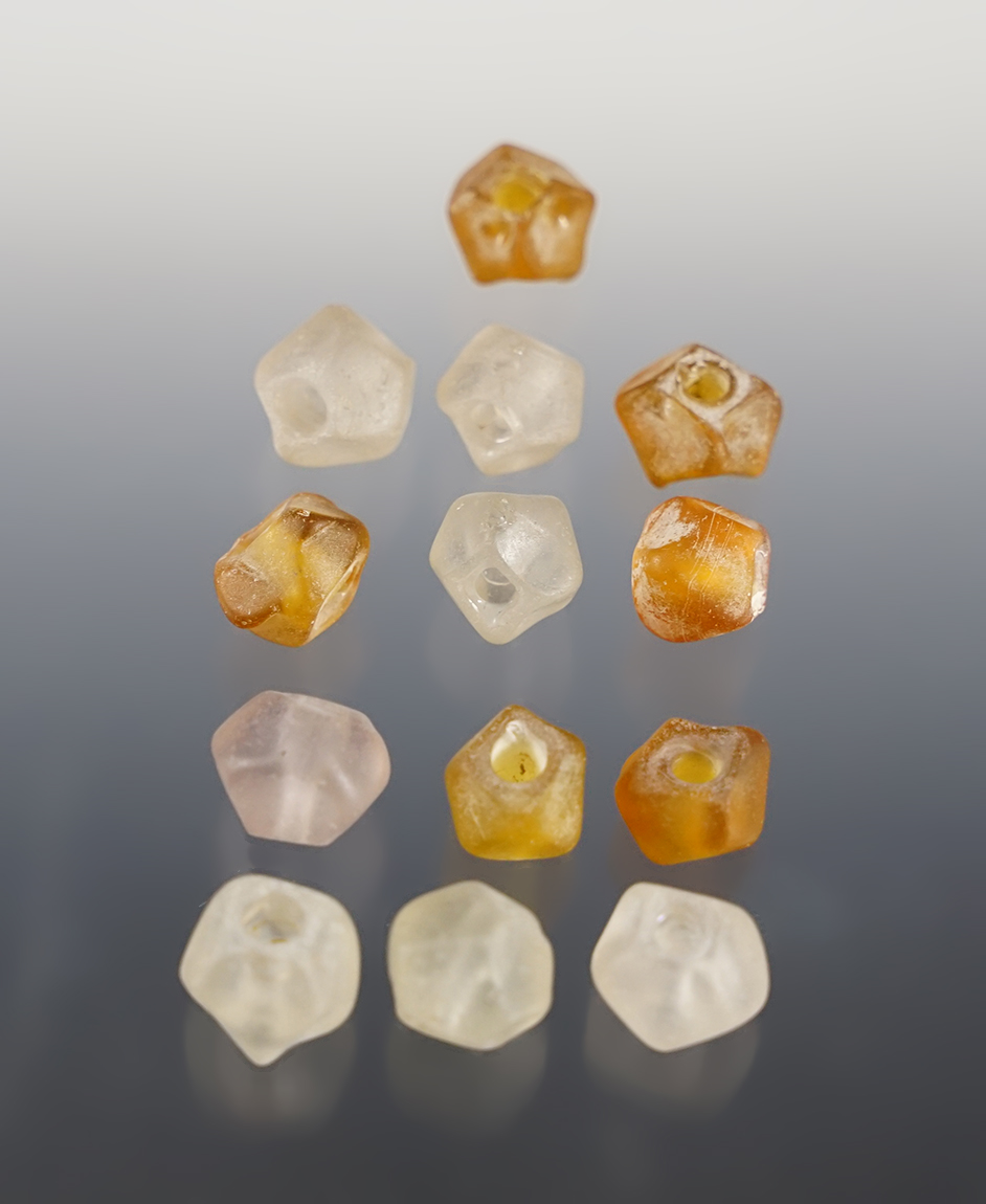 Set of 14 Beads including Faceted Amber and Clear Wire Wounds. Townley-Read Site, New York. 