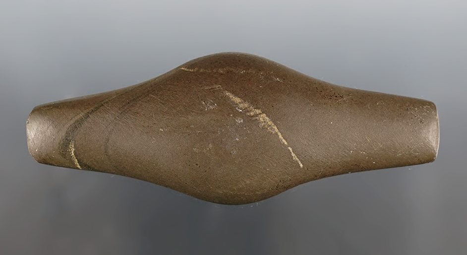 4 3/4" Undrilled Expanded Center Gorget - Arcanum, Darke Co., Ohio in 1970. Bennett COA.