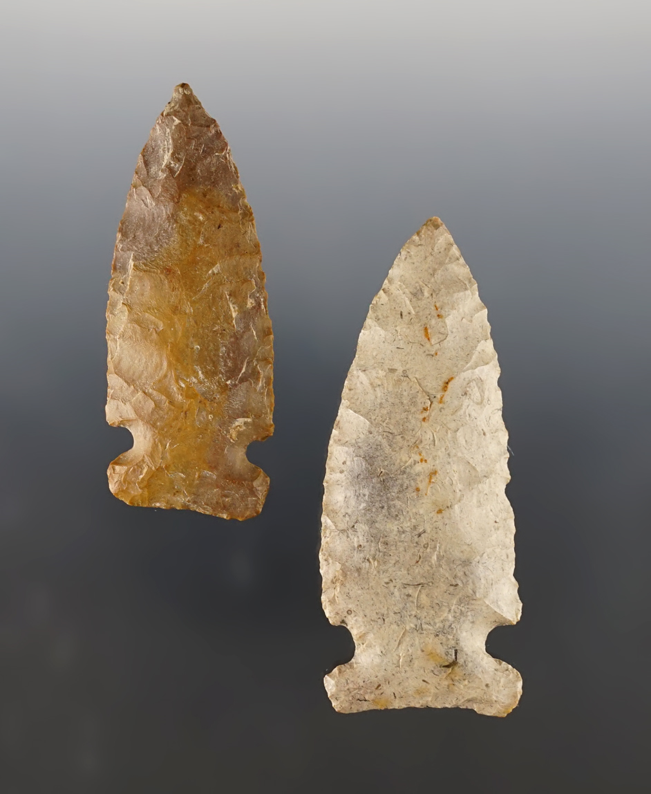 Pair of finely made Ohio Sidenotch points. The largest is 2 15/16".