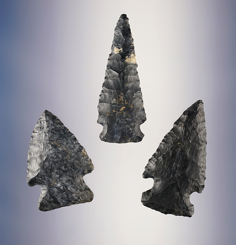 Set of 3 Ohio points that are nicely made from Coshocton Flint. The largest is 3".