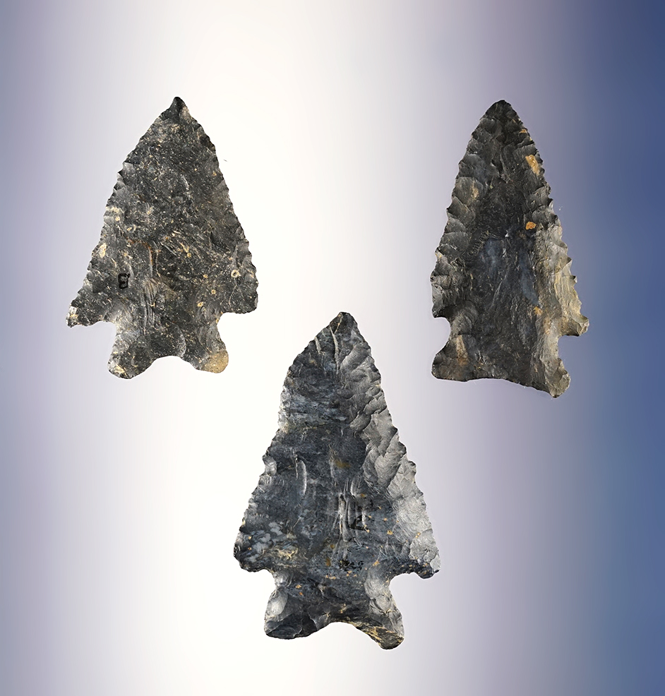 Set of 3 classic styled Ohio MacCorkle points made from Coshocton Flint. 