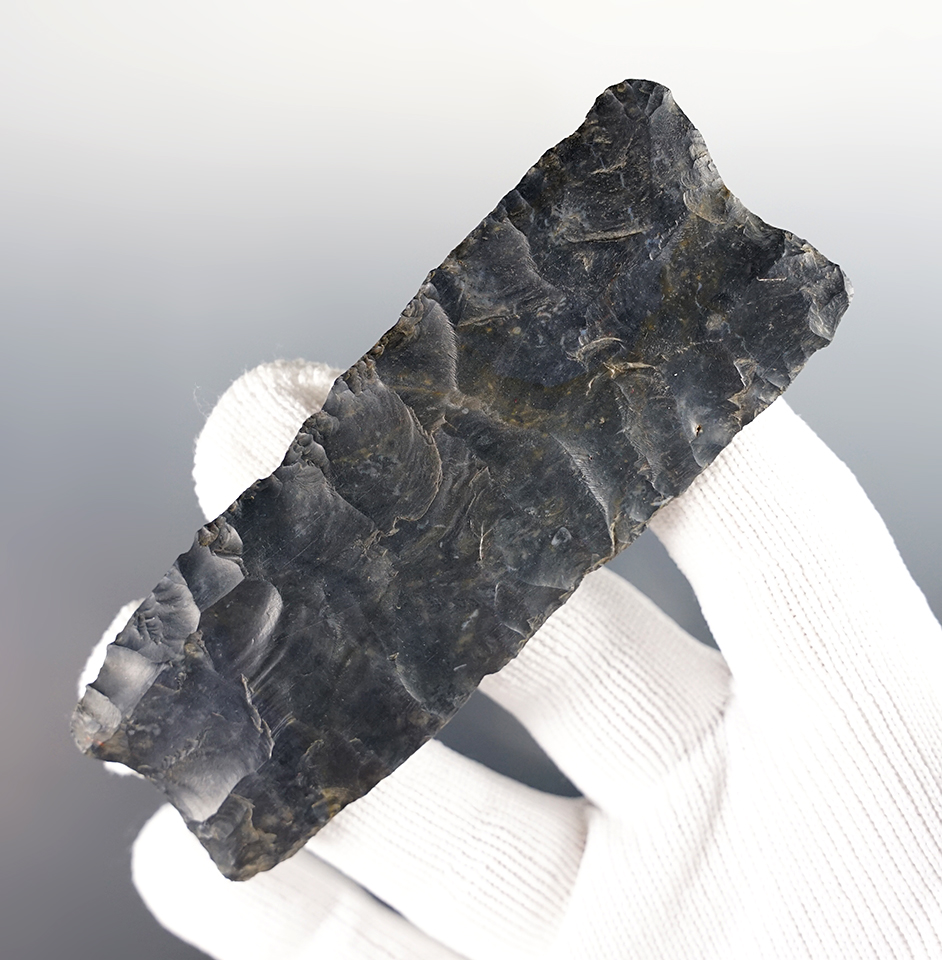 Superb! 3 13/16" Coshocton Flint Paleo Square Knife found on the Hoover Farm in Rittman, Ohio. 