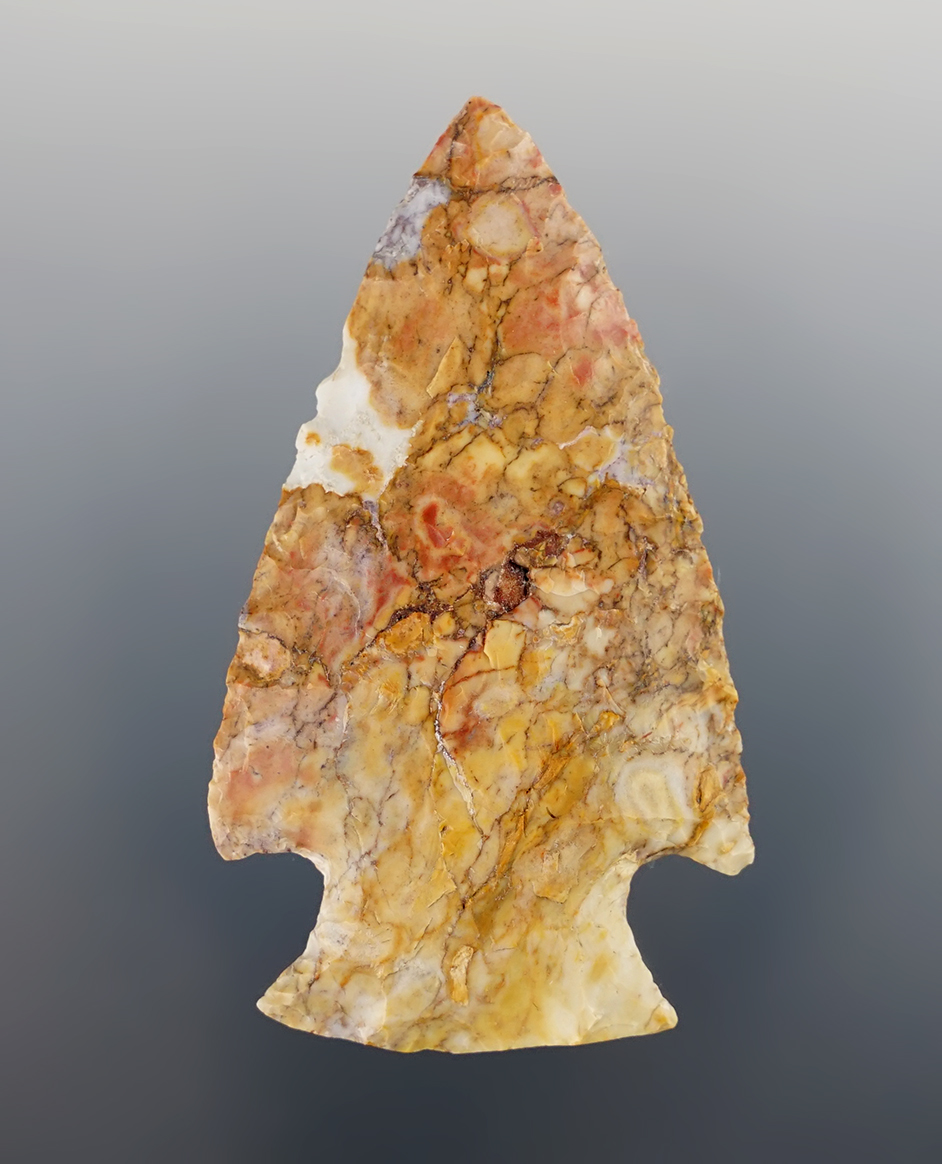 2 5/16" Ohio Hopewell made from highly colorful Flint Ridge Flint. Ex. George Armann. COA.