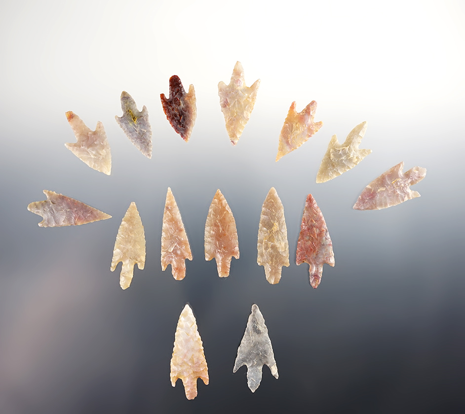 Set of 15 nicely made African Neolithic points. The largest is 1 5/8".