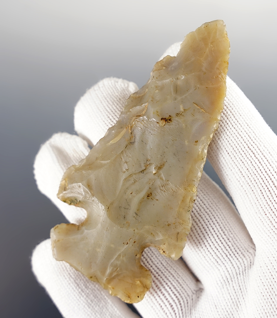 3 1/4" Thebes made from translucent Flint Ridge Flint. Found in Pickaway Co., Ohio. 