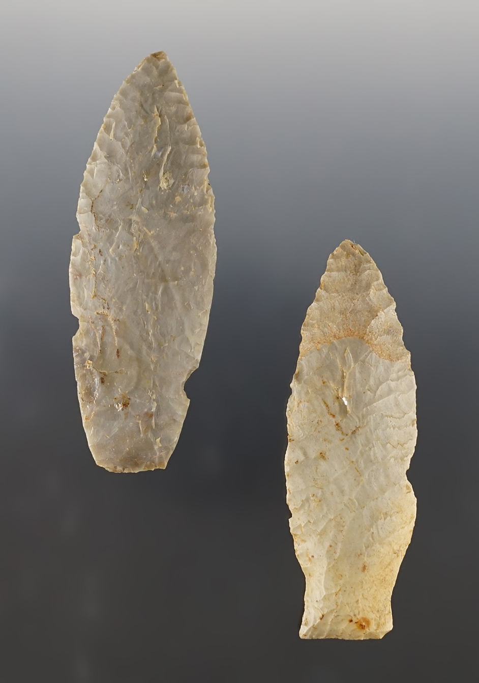 Pair of well made Paleo points found in the Kentucky/Ohio area. The largest is 3 3/16".