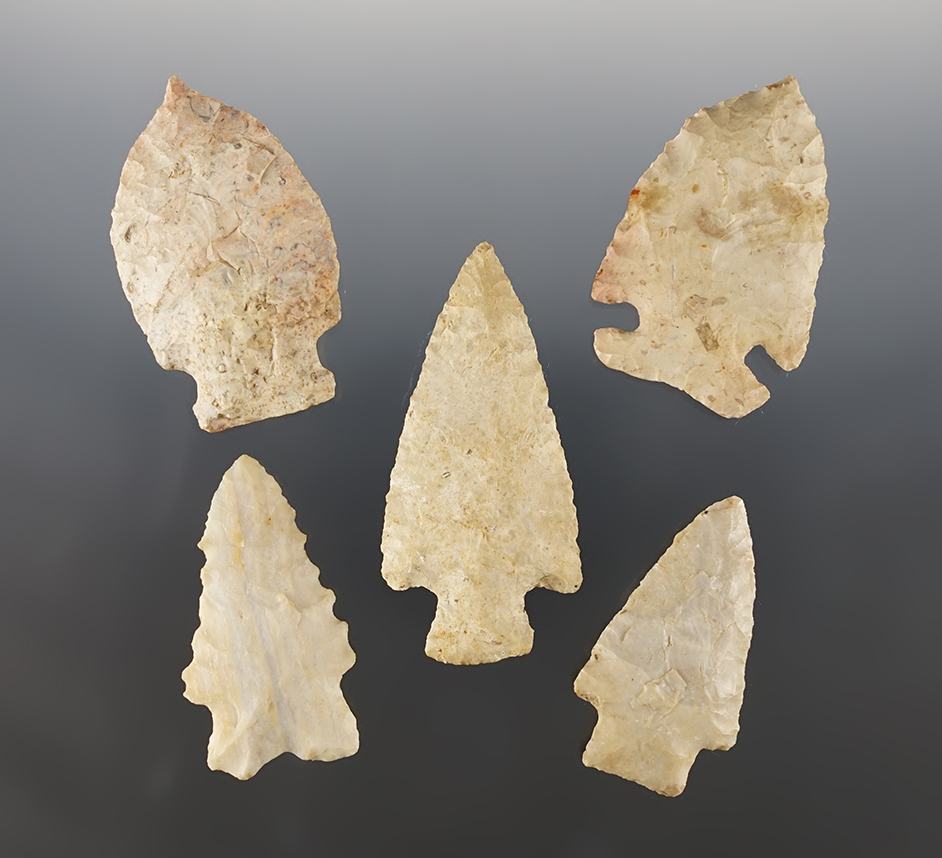 Set of 5 assorted Ohio points in good condition. The largest is 2 9/16".