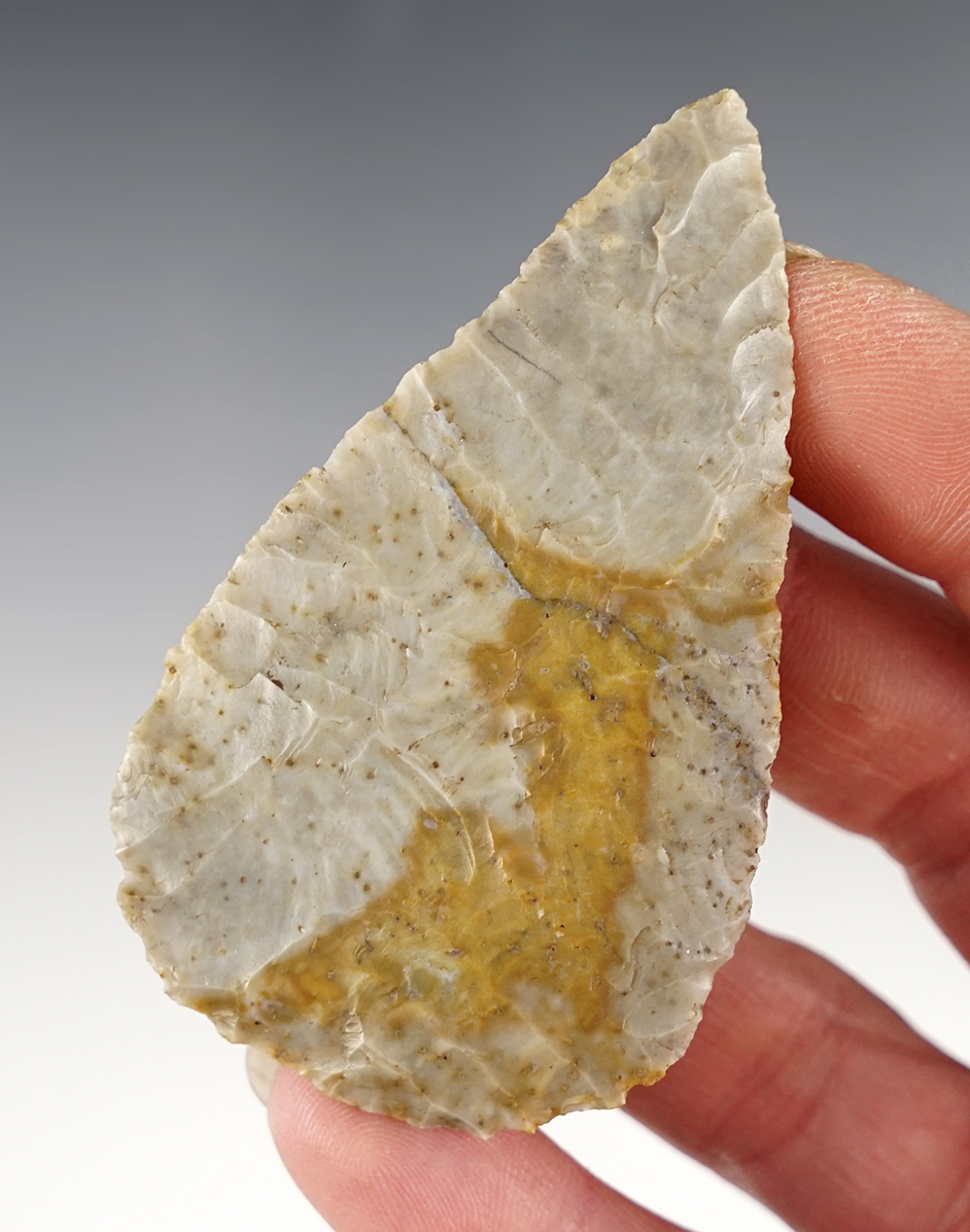 Outstanding flaking on this 2 15/16" Ohio Leaf Blade. Gifted from Galen Froelich to Larry Morris.