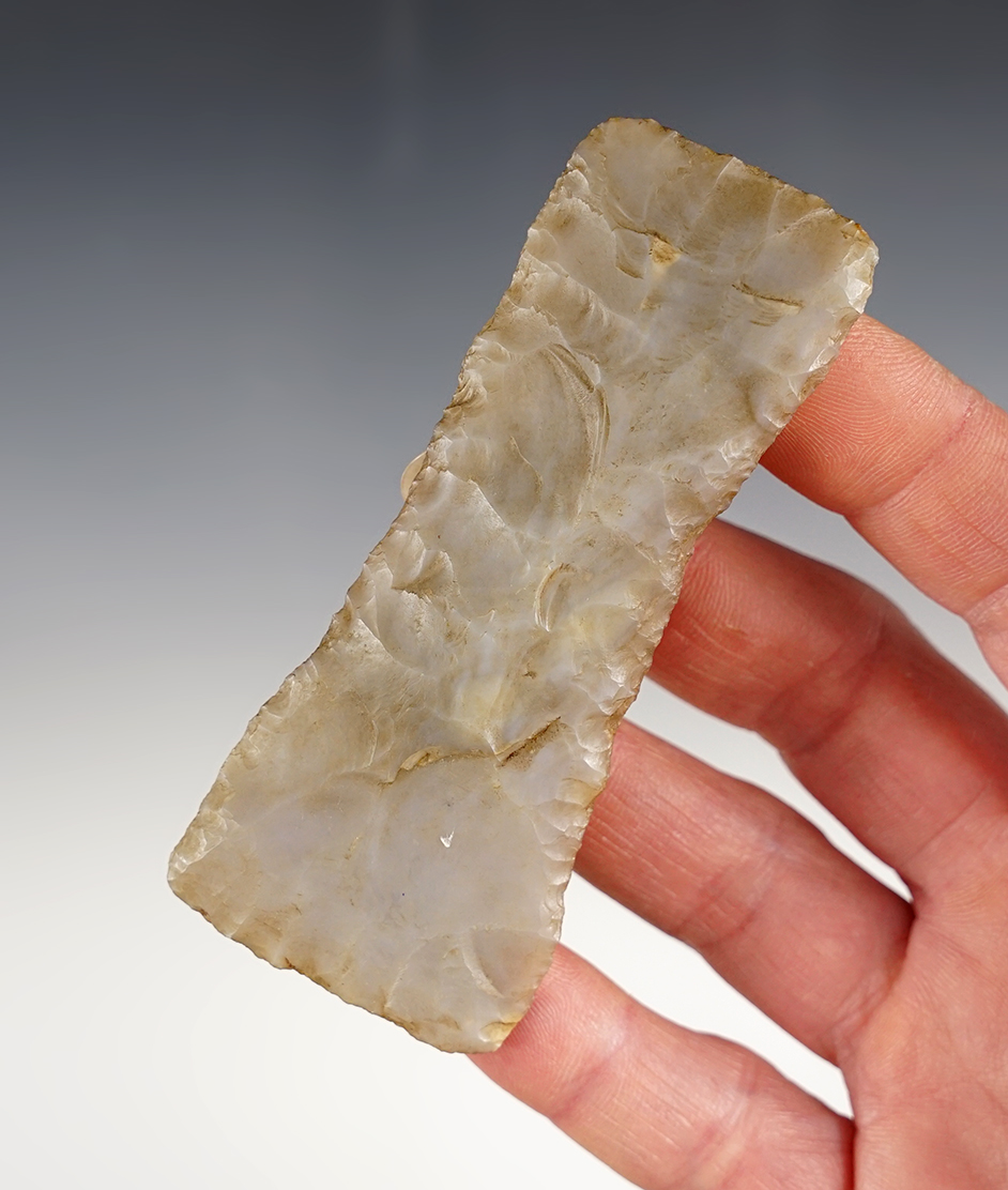 3 1/2" Paleo Square Knife made from Flint Ridge Chalcedony. Found in Marion Co., Ohio.